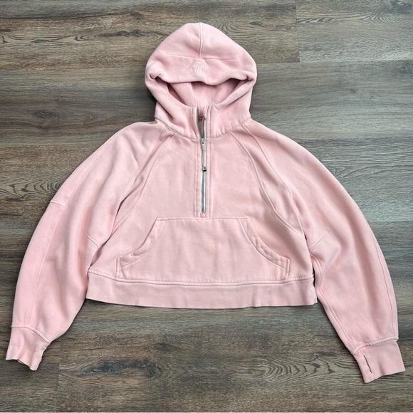 Lululemon Scuba Oversized Half-Zip Hoodie Pink Peony M/L Light Cotton Terry - Picture 3 of 8